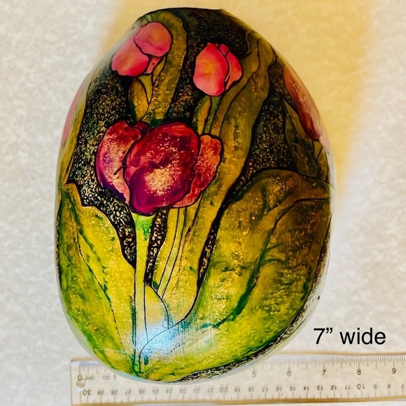 Hand Crafted Wall Pocket Pink Purple Tulips Original Gourd Art Air Plant Holder - Picture 13 of 17